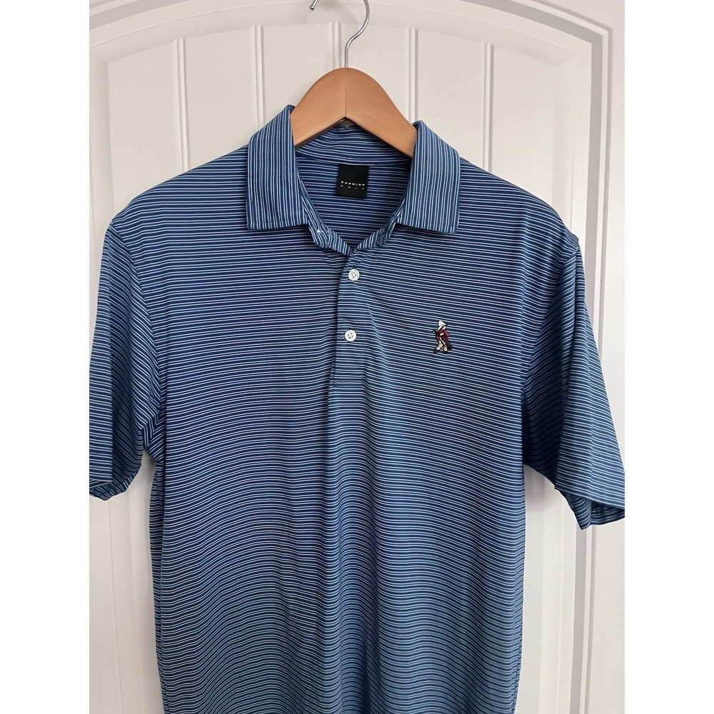 Dunning Golf Polo Shirt Mens Medium Blue Striped Performance Rugby Stretch 523‎